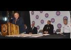 	NSVFA President Scott Schremmer is pictured at the microphone at opening ceremonies of Nebraska Fire School.